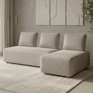 Sofa Modular 2 Lugares E Chaise Block Pes Madeira Boucle TCE 1018 MOLL