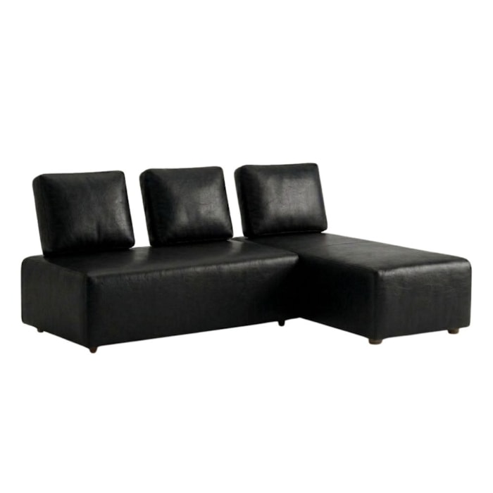 Sofa Modular 2 Lugares E Chaise Block Pes Madeira Courino TCS 724 MOLL