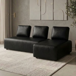 Sofa Modular 2 Lugares E Chaise Block Pes Madeira Courino TCS 724 MOLL