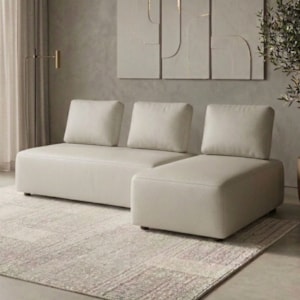 Sofa Modular 2 Lugares E Chaise Block Pes Madeira Courino TCS 725 MOLL