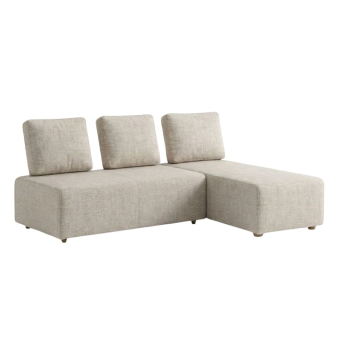 Sofa Modular 2 Lugares E Chaise Block Pes Madeira Linho TCS 701 MOLL
