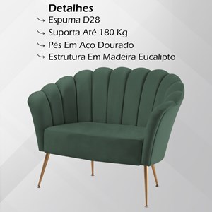 Sofa Namoradeira 2 Lug 135 cm Aço Dourado 7050 Veludo Verde Dmobiliario