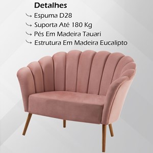 Sofa Namoradeira 2 Lug 135 cm Pes Tauari 7050 Veludo Rosa Dmobiliario