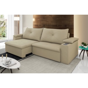 Sofa Retratil E Reclinavel 03 Lugares 210cm Tico Suede Bege D'monegatto