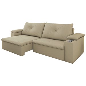 Sofa Retratil E Reclinavel 03 Lugares 210cm Tico Suede Bege D'monegatto