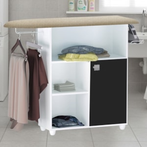 Tabua de Passar Roupa Mariana Com Balcao Branco Preto REAJL Moveis
