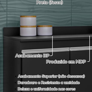 Tampo Para Balcao 150 cm BP Preto Eratto Moveis