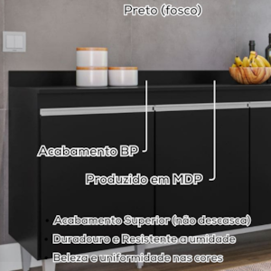 Tampo Para Balcao 180 cm BP Preto Eratto Moveis