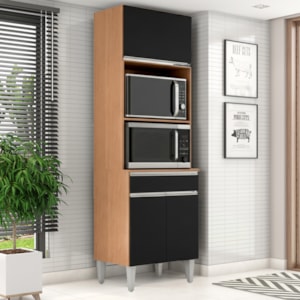 Torre Quente Para Forno E Microondas 202X61cm Andreia Amendoa Preto REAJL Moveis